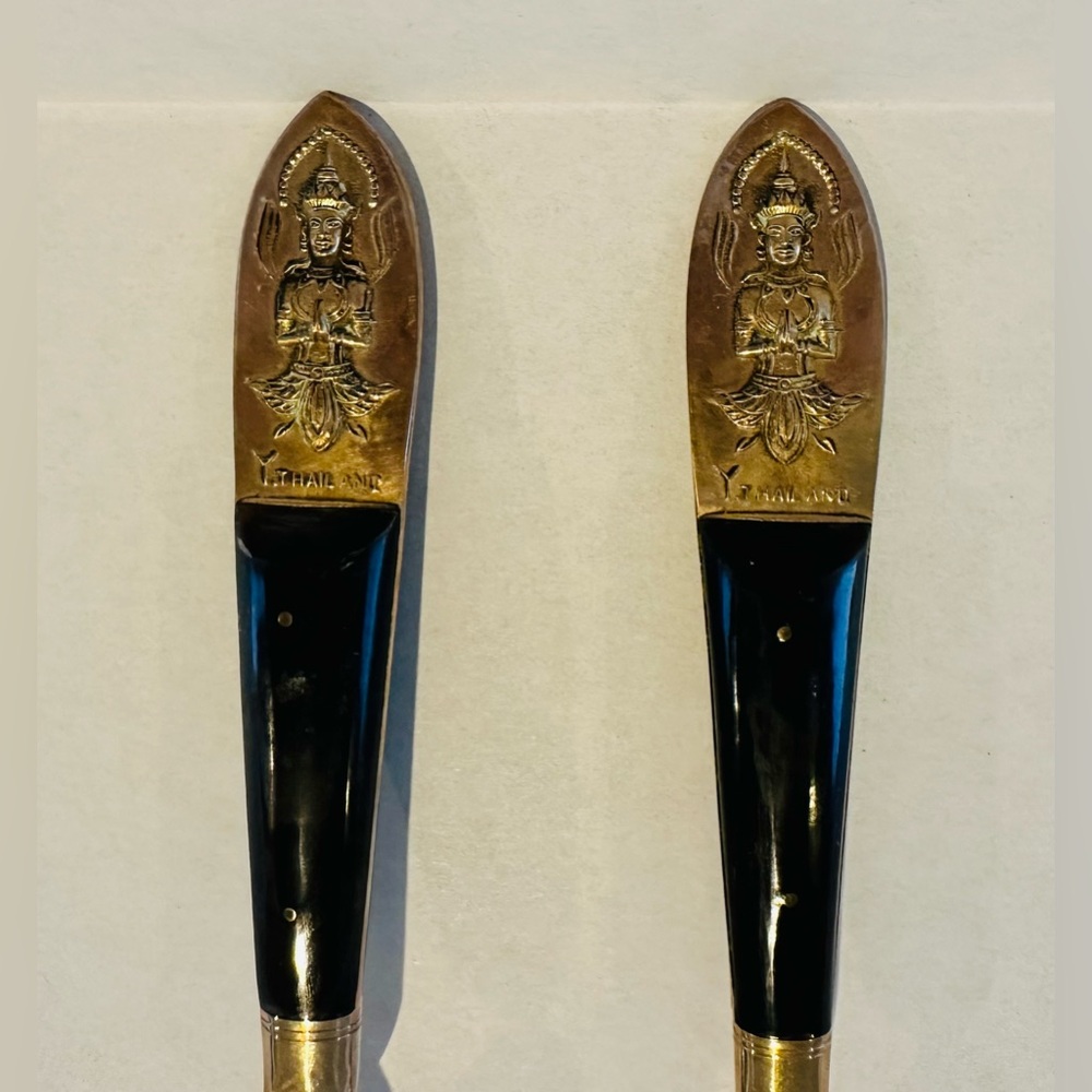 Vintage Siam (Thailand) Brass & Wood Serving Set - Picture 9 of 12